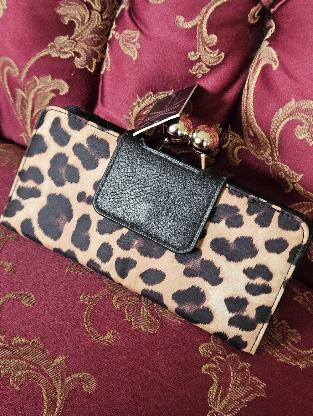 Kardashian Collection Leopard Print Wallet with Gold Accents